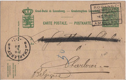 LUXEMBOURG ENTIER POSTAL 1911 OBLITERE AMBULANT RODANGE-LUXEMBOURG POUR LA BELGIQUE - Maschinenstempel (EMA)