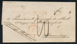 Netherlands 1856 Stampless Cover From BOLSWARD To The Hague, Red Postmark On Front, Taxed On Arrival - Postal History