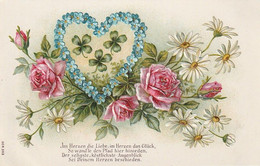 AK Im Herzen Die Liebe... - Rosen Vergissmeinnicht Margeriten Herz - Reliefdruck - Ca. 1910 (59453) - 1900-1949