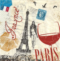 (L 515) Serviette En Papier (philatélie, Timbre) N° 4 Cérès Illustré Verre De Vin, Tour Eiffel - Serviettes Publicitaires