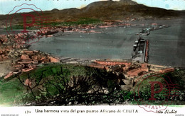 RPPC FOTOPOSTAL CEUTA   UNA HERMOSA VISTA DEL GRAN PUERTO AFRICANO - Ceuta