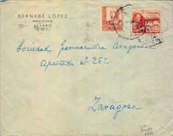 1937 LA RIOJA , SOBRE CIRCULADO , ALFARO - ZARAGOZA , MAT. AMBULANTE MIXTO , LLEGADA , CRUZADA CONTRA EL FRIO - Storia Postale