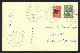 Latvia WWII German Occ. 1941 Picture Post Card From Plani To Strenci, Bearing 5k + 20k (MiNr. 1 + 3), Uncommon - Latvia