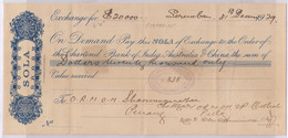 Used 1929 Chartered Bank Of India Australia & China, Sola Hundi, Paid @ Penang, Malaya, Straits Settlements Adhesive - Penang