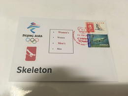 (1 G 26) Beijing 2022 Winter Olympic Games - Postmarked Opening Day Of The Games 4-2-2022 - Skeleton - Hiver 2022 : Pékin