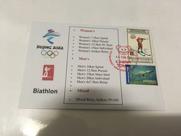 (1 G 26) Beijing 2022 Winter Olympic Games - Postmarked Opening Day Of The Games 4-2-2022 - Biathlon - Hiver 2022 : Pékin