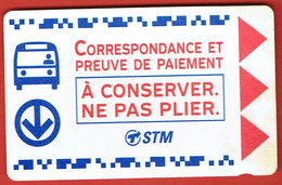 Canada - Ville De Montréal - Ticket De Bus - 21 Septembre 2010 - STM - World