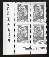 COIN DATE YSEULT YZ - L'ENGAGEE - ECOPLI - BLOC DE 4 - DATE : 25/02/20 - NEUF - TTB - 2010-2019