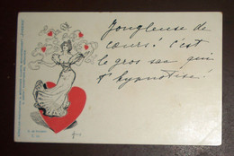 Solomko Sign. Art Nouveau Jugend Postcard Lady And Hearts - Solomko, S.