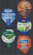 Hungary And Romania, Coffee Cream Labels, ,  Lot Of  5. - Koffiemelk-bekertjes