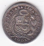 Perou 1/2 Dinero 1903 , En Argent , KM# 206, SUP/XF - Perú