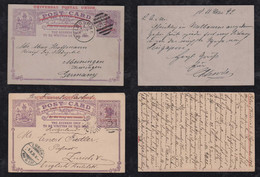 Victoria Australia 1892 + 1898 2 Overprint Stationery Postcard MELBOURNE + COLAC To Germany + Swiss Different Papers - Covers & Documents