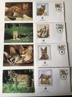 Série De 4 Enveloppes WWF Ier Jour Du Burundi + 4 Cartes Serval , Cf Photo.. - Used Stamps