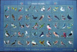 Denmark 1965 Christmas Seal  MNH ( **)  Full Sheet Unfolded  Danish Winter Birds  / Oiseaux D'hiver Danois - Hojas Completas