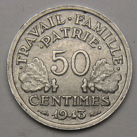 50 Centimes Francisque, Légère, Aluminium, 1943 - Etat Français - 50 Centimes