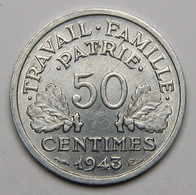 50 Centimes Francisque, Légère, Aluminium, 1943 - Etat Français - 50 Centimes