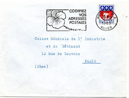 ALLIER - Dépt N° 03 = MOULINS RP 1965 = FLAMME Non Codée =  SECAP Multiple ' PENSEZ + CODIFIEZ' = Pensée N° 1 - Código Postal