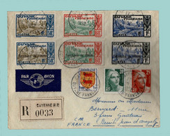 1952. Enveloppe Affranchie Lettre RECOMMANDÉE Par AVION De CAYENNE, GUYANE FRANÇAISE à 17 St JEAN D'ANGÉLY - Lettres & Documents