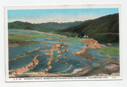 Minerva Terrace, Mammoth Hot Springs Hotel In Distance, Yellowstone Park. - Yellowstone