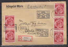 Dt.Reich 5x 744 MeF Auf R-Brief Danzig 1/20.4.40/Geburtstag Des Führers Nach Oldenburg (rs.Ak-o) - Storia Postale