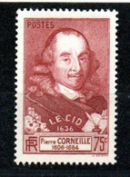 Yvert N° 335  - Tricentenaire Du Cid - Pierre Corneille - Unused Stamps
