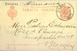 1912 VIZCAYA , ENTERO POSTAL ED. 49 CIRCULADO , BILBAO - BREMEN - 1850-1931