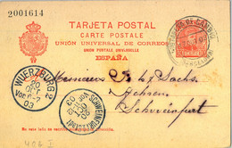 1903 BARCELONA , ENTERO POSTAL ED. 42  CIRCULADO , BARCELONA - SCHWEINFURT , TRÁNSITO DE WUERZBURG - 1850-1931