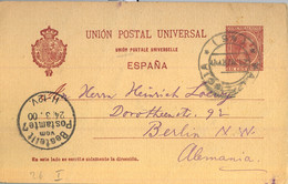 1900 VALENCIA , ENTERO POSTAL ED. 31  CIRCULADO , VALENCIA - BERLIN , LLEGADA - 1850-1931