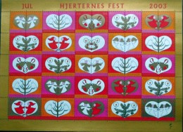 Denmark Christmas Seal 2003 MNH ( **)  Full Sheet  Unfolded  Hearts - Hojas Completas