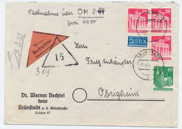 Bizone 1951 Bauten Serie + Notopfer - 70 Pfg Nachnahme 3x20 Pfg + 10 Pfg. Grünstadt Nach Obrigheim - Amerikaanse-en Britse Zone