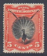 North Borneo Scott 62 - SG72, 1894 Argus Pheasant 5c MH* - North Borneo (...-1963)