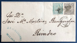 ESPAGNE Lettre De 1874 De MALAGA Avec N°2 Impots De Guerre + N°132 10c Vert Obl Losange Noir Pour RIVADEO TTB - Briefe U. Dokumente