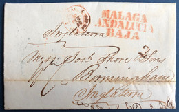 ESPAGNE Lettre 20/10 1840 De MALAGA Griffe Rouge " MALAGA ANDALUCIA BAJA " Pour Angleterre + Dateur D'entrée FRANCE SUP - ...-1850 Vorphilatelie