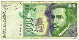 ESPAÑA - 1000 Pesetas - 12.10.1992 ( 1996 ) - Pick 163 - Serie 6A - Hernan Cortes / Francisco Pizarro - 1.000 - [ 6] Herdenking