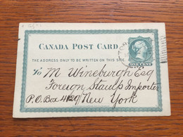 GÄ26246 Canada Ganzsache Stationery Entier Postal Psc From Toronto To New York - 1860-1899 Victoria