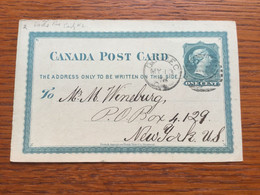 GÄ26246 Canada Ganzsache Stationery Entier Postal Psc From Quebec To New York - 1860-1899 Victoria