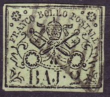 Stato Pontificio Papal State 1852: BAJ. 2 Michel-No. 3 A (verde Oliva) Con Annullata "grillo" (cat. Michel 7.00 Euro) - Papal States