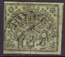 Stato Pontificio Papal State 1852: BAJ. 2 Michel-No. 3 A (verde Oliva) Con Annullata Di BOLOGNA (cat. Michel 7.00 Euro) - Papal States