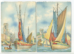 Lot De 6 Cartes Illustrateurs Différentes Aquarelles - Thème Marine Voiliers, Bateaux, Ports, Pêche, Mer - Contemporánea (desde 1950)