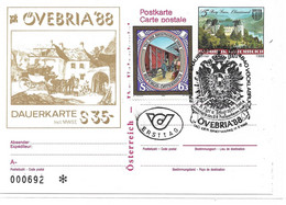 2011a: Postkarte Burg Grein Mit Zudruck Övebria '88, Motiv Postkutsche- Pferde, Gestempelt Sonderstempel 1988 - Perg