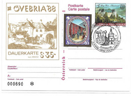 2011b: Postkarte Burg Grein Mit Zudruck Övebria '88, Motiv Postkutsche- Pferde, Gestempelt Vöcklabruck 1988 - Vöcklabruck