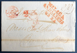 ESPAGNE Lettre 13/03 1839 De MALAGA Griffe Rouge " MALAGA ANDALUCIA BAJA " Pour Angleterre + Dateur D'entrée FRANCE SUP - ...-1850 Vorphilatelie