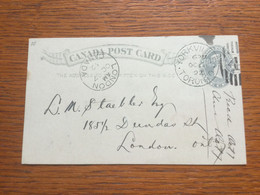 GÄ26246 Canada Ganzsache Stationery Entier Postal Psc From Yorkville/Toronto To London/Canada - 1860-1899 Reign Of Victoria