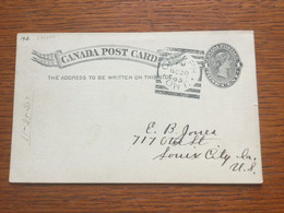 GÄ26246 Canada Ganzsache Stationery Entier Postal Psc From Ouelph/Ontario To Sioux City - 1860-1899 Reign Of Victoria