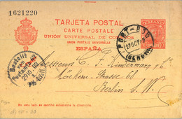 1908 GERONA , ENTERO POSTAL ED. 42  CIRCULADO , PORT BOU - BERLIN , LLEGADA , PRE IMPRESO TRANSPORTES FINS Y JALIBERT - 1850-1931