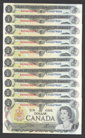 1973   $1  Series Of 10 Consecutive Numbers   Signed Crow / Bouey  UNC - Kanada