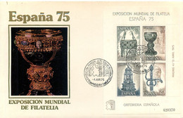 Espagne-B-Feuillet "Espana 75-Exposition Philatélique Internationale-Orfèvrerie" 1975 - LETTRE TRES BON ETAT - Blocs & Hojas