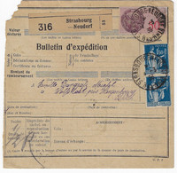 STRASBOURG NEUDORF Bulletin Expédition Alsace Lorraine 4 3 1936 Type Paix 1,50 F Bleu Yv 288  Local < 3kg 3 F Tf 1 5 27 - 1932-39 Vrede