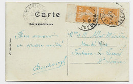 FRANCE  SEMEUSE 5C JAUNE PAIRE DE CARNET AVEC BORDS CARTE PUY DE DOME 1922 - 1906-38 Semeuse Camée