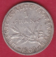 France 1 Franc Semeuse Argent 1909 - Sonstige & Ohne Zuordnung